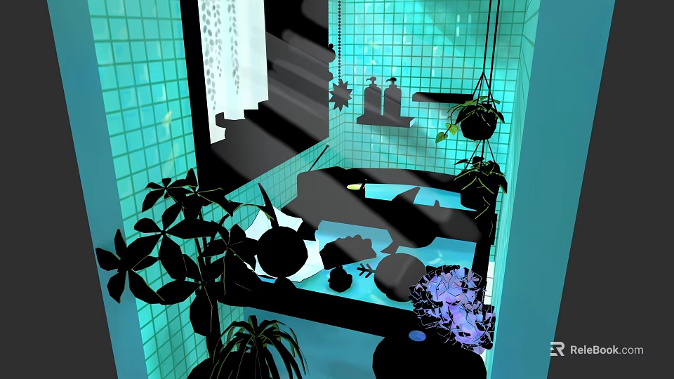 Beautiful Aquatic Animals Swimming in Clear Underwater Habitat with Green Plants and Stones 3d model 
