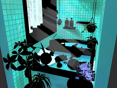 Beautiful Aquatic Animals Swimming in Clear Underwater Habitat with Green Plants and Stones 3d model