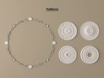 Decorative Round Ceiling Medallion Designs with Ornamental Patterns and White Finish 3d model