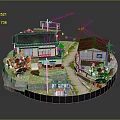 Cartoon Style Japanese Village Scene With Traditional Houses Pathway And Red Decorations