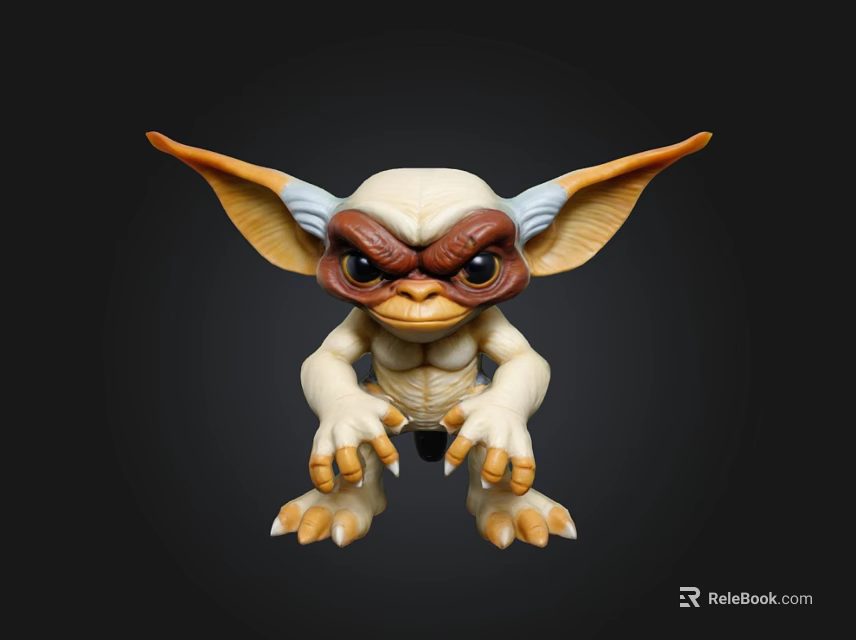 Stylized Gremlin Toy Figure With Large Ears Big Eyes And Sharp Claws 3d model 