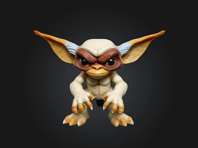 Stylized Gremlin Toy Figure With Large Ears Big Eyes And Sharp Claws 3d model