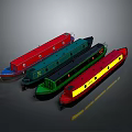 Colorful Narrowboats In Red Blue Green And Yellow Hues Lined Together