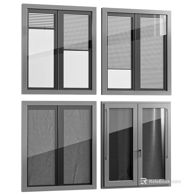 Modern Casement Windows With Glass Blinds Screen And Frame Designs 3d model 