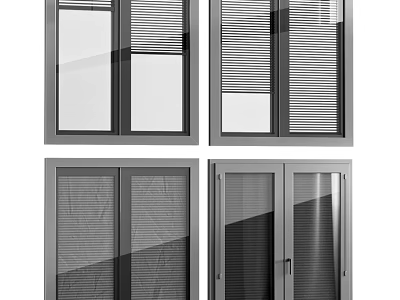 Modern Casement Windows With Glass Blinds Screen And Frame Designs 3d model