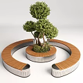 Circular Outdoor Wooden Chair with Central Tree and Metal Frame Design
