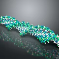 3D DNA Molecular Structure Model With Green Blue White Spheres On Dark Background 3d model