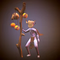 Horned Cloaked Character Holding Tree Branch With Hanging Creature Eggs