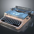 Vintage Typewriter With Inevitability Sign Metal Wooden Structure And Black Keys