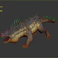 3D Fantasy Creature Character With Spiked Back Blue Yellow Scaly Skin And Open Mouth