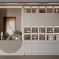 Modern Bookcase Interior Design With Built in Lighting Decorative Items And White Gray Finish