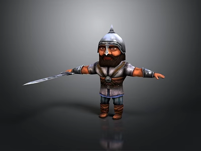 Bearded Warrior Character 3D Model With Armor Helmet Sword And Boots Standing Pose 3d model