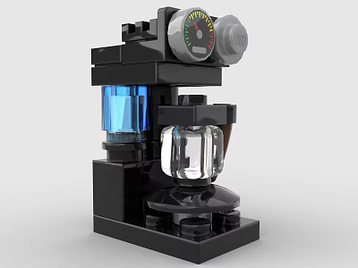 Building Blocks Coffee Machine Model with Black Body Blue Transparent Parts and Rotating Knob 3d model