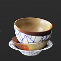 Colorful Textured Dinnerware Set Featuring Stacked Bowls Plates with Blue White Crackle Pattern