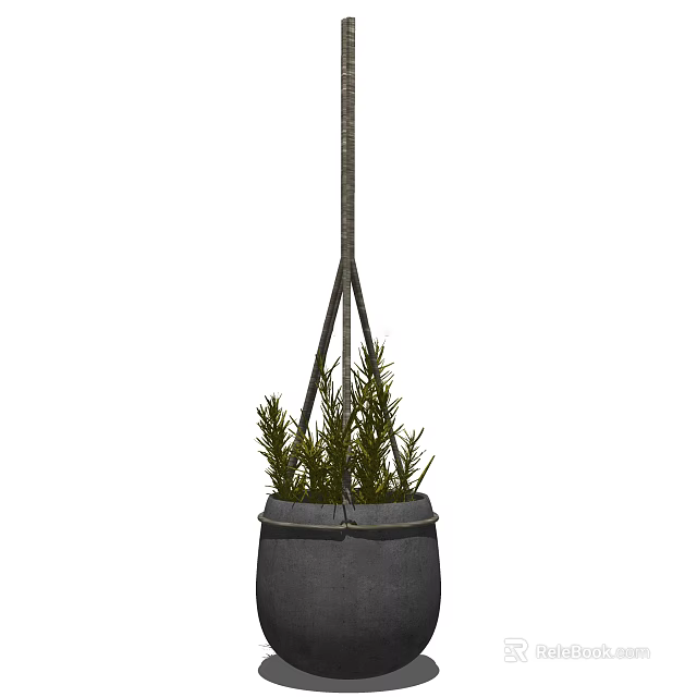 Hanging Green Plants In Gray Pot With Rope Hanger For Home Decoration 3d model 