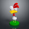 Cartoon Rooster With White Body Red Comb Yellow Beak And Feet On Green Circular Base