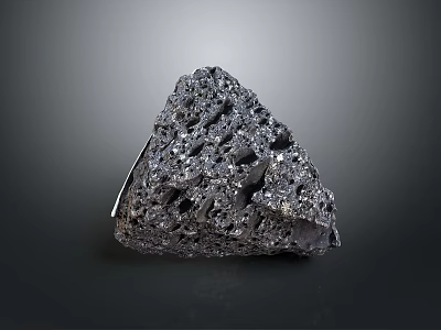 Natural Black Stone and Solid Wood Decorative Piece with Porous Surface and Rustic Texture 3d model