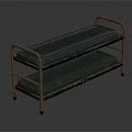 Sturdy Green Metal Frame Bunk Bed With Blue Mattress And Double Layer Structure 3d model