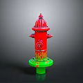 Red Fire Hydrant With Green Base And Rusty Spots In Urban Outdoor Area
