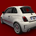 White Compact Sports Car With Red Accents And Stripes On Red Background