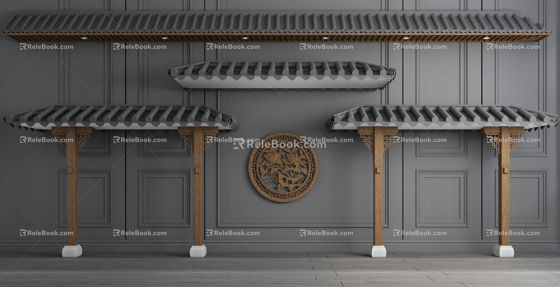 New Chinese-style Eaves Roof Eaves Door Head Ancient Building Tiles 3d model