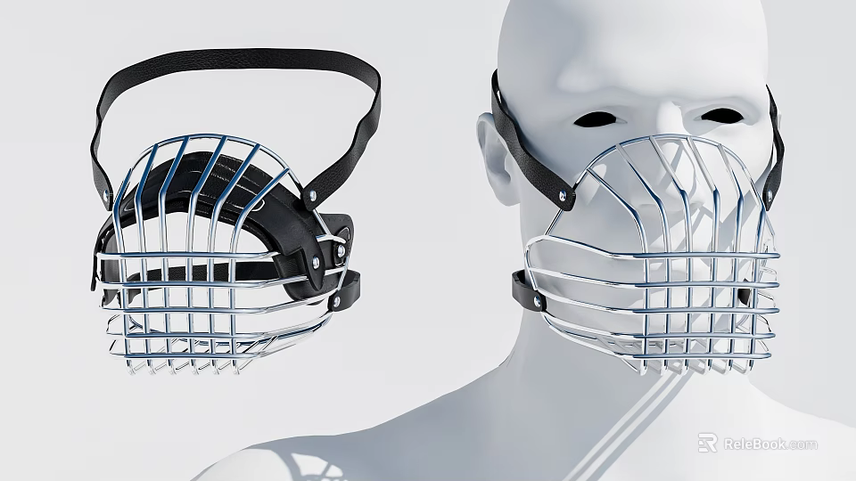 Wire Mesh Face Mask With Black Strap Worn On Human Mannequin 3d model