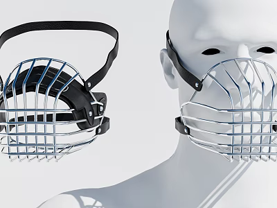 Wire Mesh Face Mask With Black Strap Worn On Human Mannequin 3d model