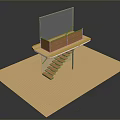Wooden Architectural Platform With Staircase Railing Transparent Panel And Light Colored Floor 3d model