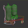 Green Twin Gas Cylinder Weapon With Spray Gun Stand And Connected Hose
