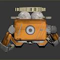 Orange Robot Figure With Large Round Eyes Metallic Body And Mechanical Arms