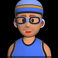 Cartoon Character Wearing Blue Cap With Yellow Stripe And Blue Glasses Smiling In Blue Vest