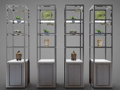 Modern Display Shelving Units with Metal Frames Wooden Bases and Multiple Shelves for Decorative Items 3d model
