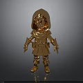 Golden Cartoon Style Hooded Armor Character Figure With Shiny Surface