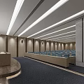 Modern Conference Room Interior With Seating Podium Ceiling Lighting And Decorative Plant