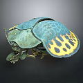 Vibrant Blue and Yellow Beetle with Spotted Shell and Intricate Body Details