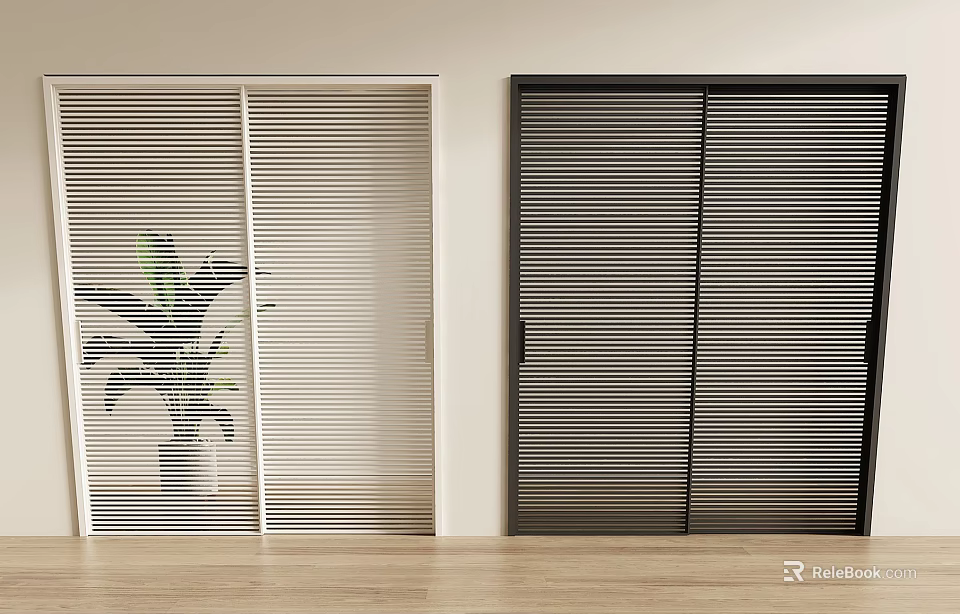 White and Black Sliding Doors with Blinds Design for Modern Home Interior 3d model 