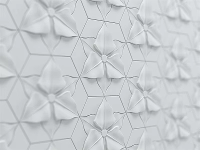 3D Architectural Wall Panel With Hexagonal Grid And Floral Relief Design 3d model