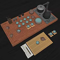 Traditional Ceramic Tea Set With Wooden Tray Teapot Cups And Tea Tools