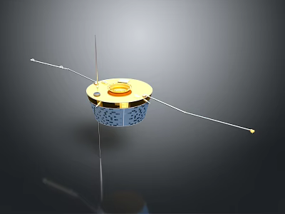 Space Satellite With Golden Top And Extended Antennas For Cosmic Exploration 3d model
