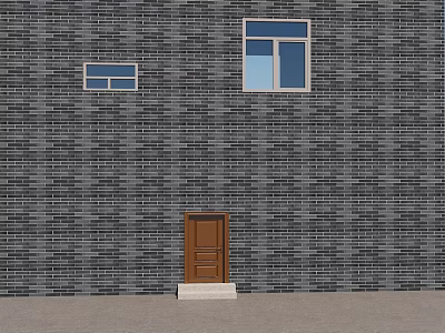 Brick Wall Exterior With Small Window Large Window And Brown Wooden Door 3d model