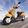 Modern Yellow And Black Electric Scooter With Comfortable Seat And Outdoor Road View
