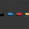 Row Of Colored Alarm Clocks With Bells White Dials On Gray Background With Reflections