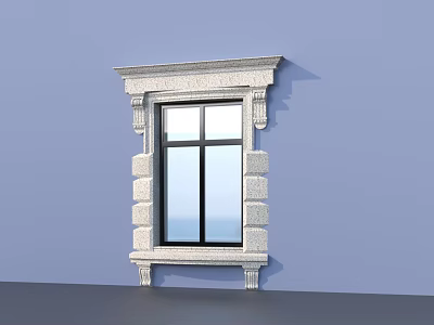 Ornate Stone Window Frame With Classical Design And Decorative Moldings 3d model