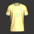 Brazil Yellow Soccer Jersey With Number 10 Nike Logo And Green Trim