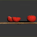 Fresh Red Tomato With Sliced Pieces On Wooden Cutting Board And Kitchen Knife