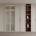 Modern Wardrobe Interior Design With White Cabinet Doors Glass Doors And Dark Wood Open Shelves