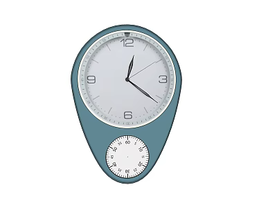 Modern Wall Clock With Dual Dials Blue Frame White Face And Numeric Hour Markers 3d model