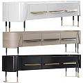 Modern TV Stand Designs in White Light Wood Black with Gold Handles and Metal Legs