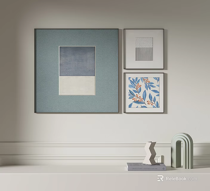 Framed Wall Art In Various Styles With Geometric Decor On Light Background 3d model