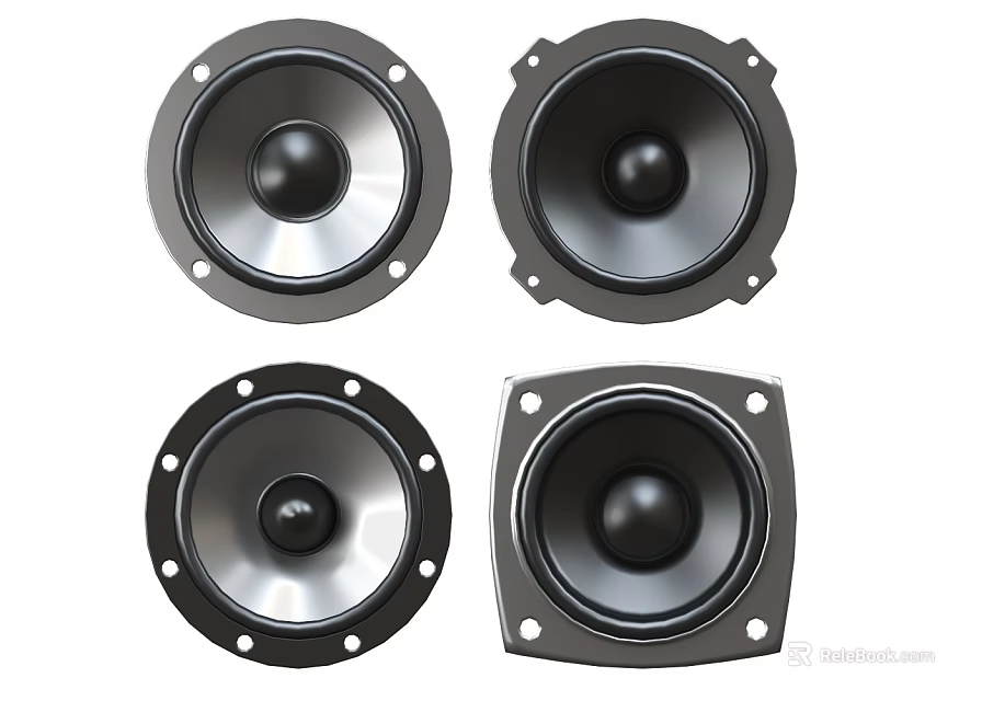 Round And Square Audio Speaker Units With Black Silver Metallic Housings Design 3d model 